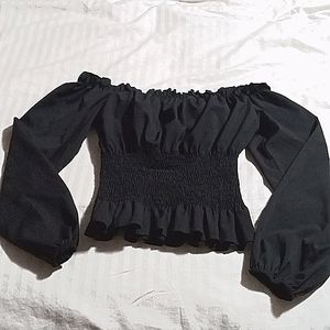Black lettuce cut top with corset do-up back
